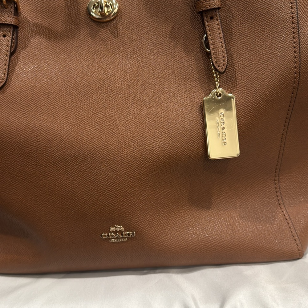 Coach Brown Leather Turn Lock Top Zip Tote - Picture 3 of 15
